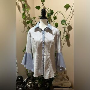 White House Black Market Blue and White Striped Shirt